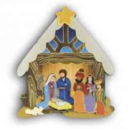 Copertina di 'Capanna natalizia in legno e lamina oro da appendere con Presepe - dimensioni 9,5x8,4 cm'