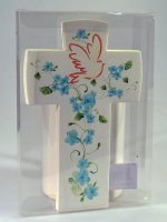 Immagine di 'Croce con colomba effetto pietra - Fiore azzurro'