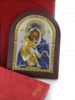 Immagine di 'Icona Madonna di Vladimir greca a forma di arco con lastra in argento - 15 x 20 cm'