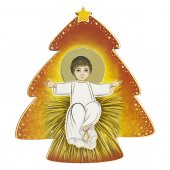 Albero di Natale in legno da appendere con Gesù Bambino - dimensioni 9,5x8,5 cm