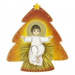 Copertina di 'Albero di Natale in legno da appendere con Gesù Bambino - dimensioni 9,5x8,5 cm'