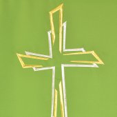 Immagine di 'Coprileggio verde con ricamo a croce oro e argento'
