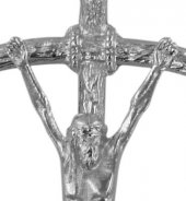 Immagine di 'Crocifisso pastorale Giovanni Paolo II da parete in metallo argentato - 14 cm'