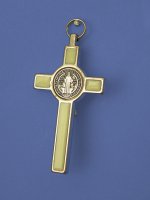 Immagine di 'Croce in metallo "San Benedetto" su sfondo bianco - altezza 8 cm'