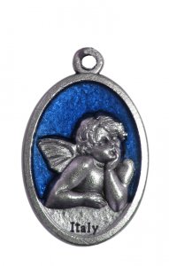 Copertina di 'Medaglia ovale in metallo raffigurante un angelo cherubino (azzurro) 2,5 x 1,5 cm'