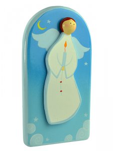 Copertina di 'Icona "Angelo con candela" azzurro per bambini - dimensioni 7x13 cm'
