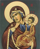 Immagine di 'Icona Madonna con Bambino dipinta a mano su legno cm 13x16'