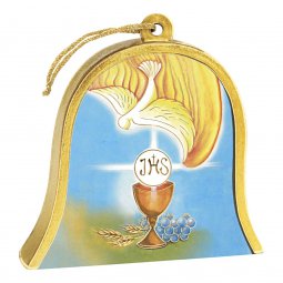 Copertina di 'Icona in legno a campana "Prima Comunione e Santa Cresima" - dimensioni 10x11 cm'