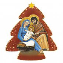 Copertina di 'Albero di Natale in legno da appendere con Nativit bizantina rossa + cartoncino con preghiera - dimensioni 12,5x11 cm'