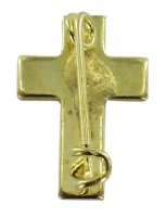 Immagine di 'Crocetta distintivo in metallo dorato zigrinato con spilla - 2 cm'