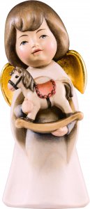 Copertina di 'Statuina dell'angioletto con cavallo giocattolo, linea da 11 cm, in legno dipinto a mano, collezione Angeli Sognatori - Demetz Deur'