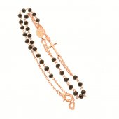 Collana rosario con grani sfaccettati neri e finitura oro rosa