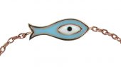 Immagine di 'Braccialetto con piccolo pesce smalto azzuro in argento 925 con bagno in oro rosa'