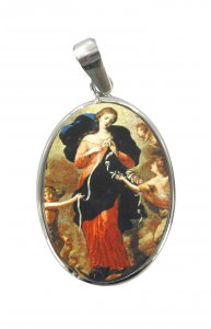Copertina di 'Medaglia Maria che scioglie i nodi ovale in argento 925 e porcellana'