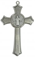 Immagine di 'Croce San Benedetto in metallo nichelato con smalto blu - 7,5 cm'