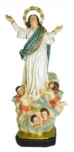 Copertina di 'Statua di Madonna Assunta in cielo da 12 cm in confezione regalo con segnalibro in versione FRANCESE'