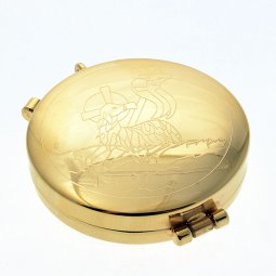 Copertina di 'Teca eucaristica porta ostie in ottone dorato "Agnello della Pace" - diametro 5,3 cm'