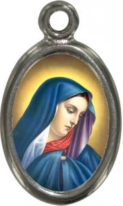 Copertina di 'Medaglia Madonna Addolorata in metallo nichelato e resina - 1,5 cm'