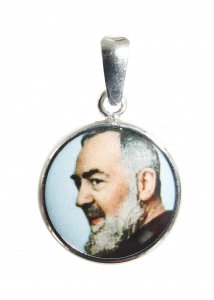 Copertina di 'Medaglia Padre Pio tonda in argento 925 e porcellana - 1,8 cm'