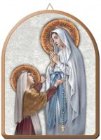 Tavola Madonna di Lourdes stampa su legno ad arco - 15 x 20 cm