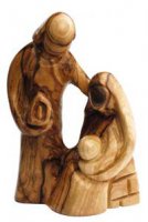 Statua con Sacra Famiglia in legno d'ulivo