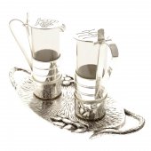 Immagine di 'Coppia ampolle con piatto in argento con decorazione'