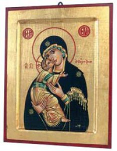 Copertina di 'Icona in legno e foglia oro "Maria Odigitria dal manto nero" - dimensioni 17x14 cm'