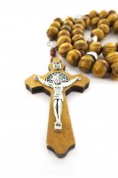 Immagine di 'Rosario di San Benedetto in legno d'ulivo, rosario cattolico con medaglia, fatto a mano da Gerusalemme'