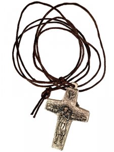 Copertina di 'Croce in metallo con laccio "Buon pastore" - altezza 4 cm'