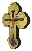 Immagine di 'Croce icona Cristo morente, produzione greca in legno e sfondo foglia oro - 28 x 21 cm'