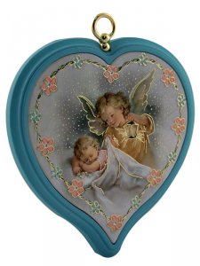 Copertina di 'Sopraculla a cuore azzurro "Angelo custode"  - altezza 10 cm'
