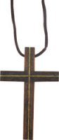 Croce da collo in legno ed intarsio dorato con cordoncino
