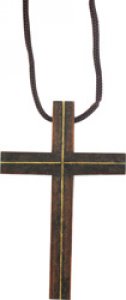 Copertina di 'Croce da collo in legno ed intarsio dorato con cordoncino'