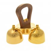 Gruppo di tre campanelli in ottone dorato con manico in legno - dimensioni 15x17 cm
