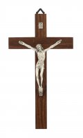 Crocifisso da parete in legno di noce con Cristo in metallo - 20 cm