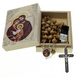 Copertina di 'Scatolina portarosario con rosario in legno di pino "Sacra Famiglia"'