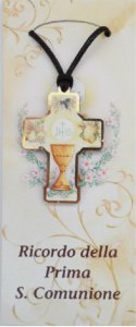 Copertina di 'Bomboniera comunione bambino/bambina: croce in legno con scatola - 5 cm'