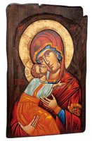 Icona in legno dipinta a mano "Madonna della tenerezza" - dimensioni 50,5x32,5 cm