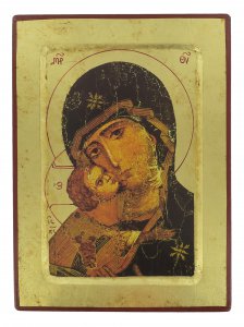 Copertina di 'Icona Volto della Tenerezza, Madonna di Vladimir, produzione greca su legno - 25,5 x 19 cm'