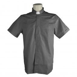 Copertina di 'Camicia clergyman grigio scuro mezza manica 100% cotone - collo 41'