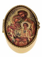 Portarosario ovale in metallo "Sacra Famiglia" - dimensioni 6x4 cm