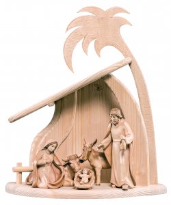 Copertina di 'Set presepe completo da 7 pezzi (capanna e statuine), Presepio Artis da 12 cm in legno, 3 toni di marrone - Demetz Deur'