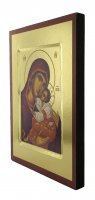 Immagine di 'Icona Madonna con manto rosso stampa su legno scavato - 24 x 19 cm'