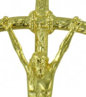 Immagine di 'Crocifisso pastorale Giovanni Paolo II da parete in metallo dorato - 14 cm'