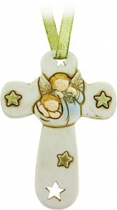 Copertina di 'Bomboniera battesimo: Croce in resina con angelo custode - 8,5 cm'