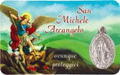Card plastificata "San Michele arcangelo" con medaglia - dimensioni 5x8,5 cm