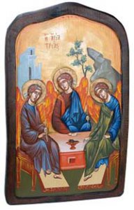 Copertina di 'Icona in legno dipinta a mano "Trinità di Rublev" - dimensioni 42,5x27 cm'