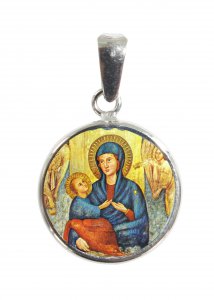 Copertina di 'Medaglia Divino Amore tonda in argento 925 e porcellana - 1,8 cm'
