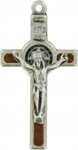 Copertina di 'Croce San Benedetto in metallo nichelato con smalto marrone - 3,5 cm'