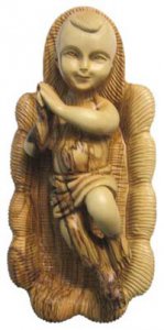 Copertina di 'Statua in legno di ulivo "Gesù Bambino in culla" - altezza 25 cm'